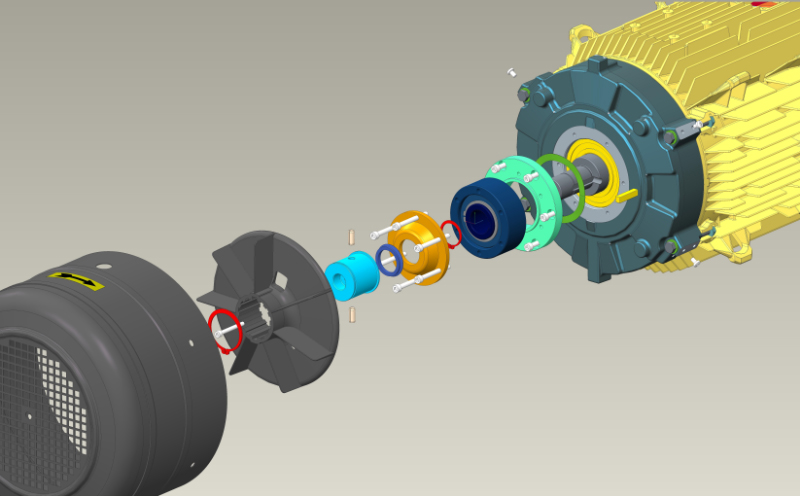 Vue éclatée de la conception du système anti-dévirage sur les motoréducteurs Nidec Leroy-Somer