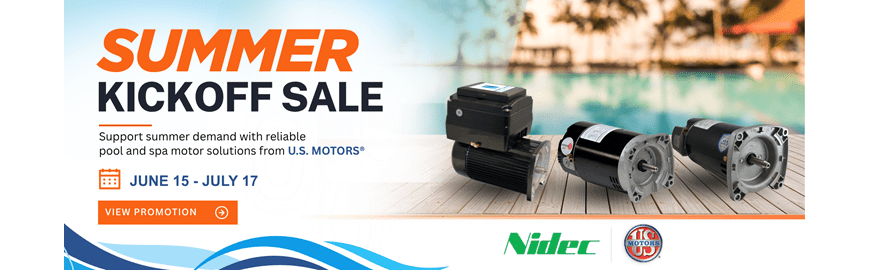 Summer sale promo information with motors and pool background